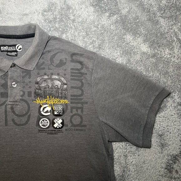 Ecko Unltd Y2K Short Sleeve Men's Grey Polo SZ 2XL Embroidered Street Wear - Picture 13 of 16